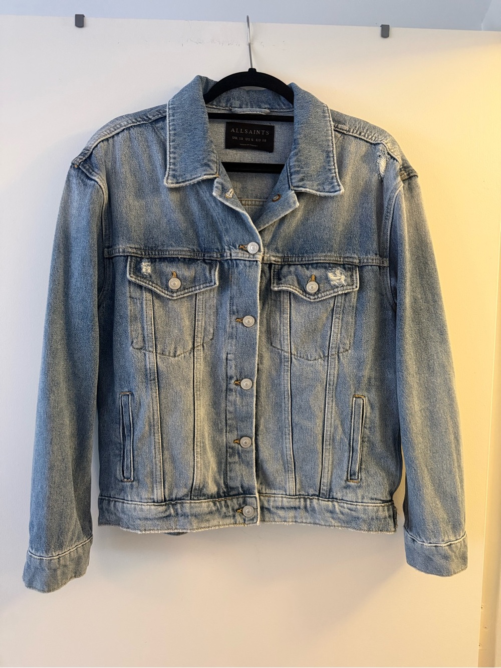 AllSaints Light Wash Blue Denim Trucker Jacket